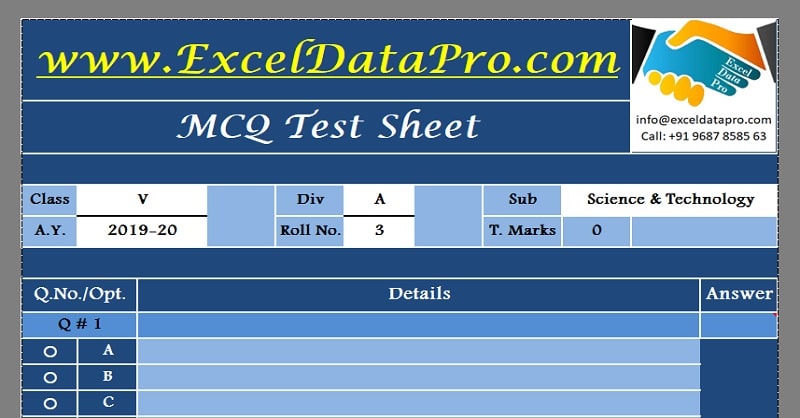 Download Multiple Choice Questions – MCQ Test Sheet Excel Template