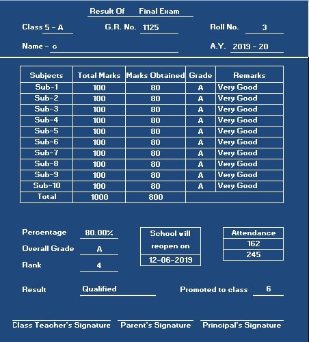 Result Card Template