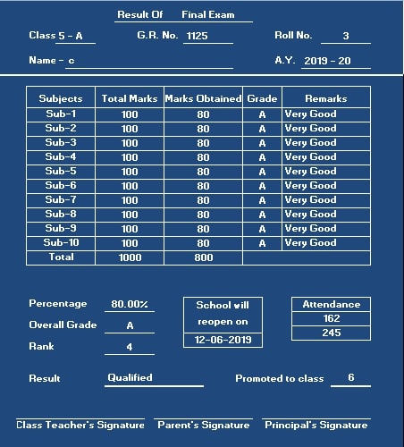 microsoft excel report card template