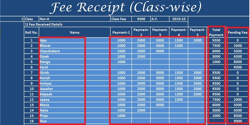 Fee Receipt Record