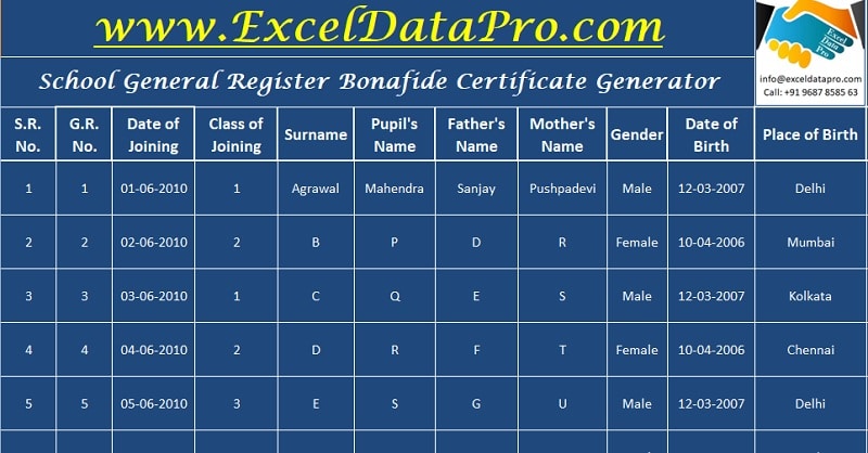 General Register and Bonafide Generator