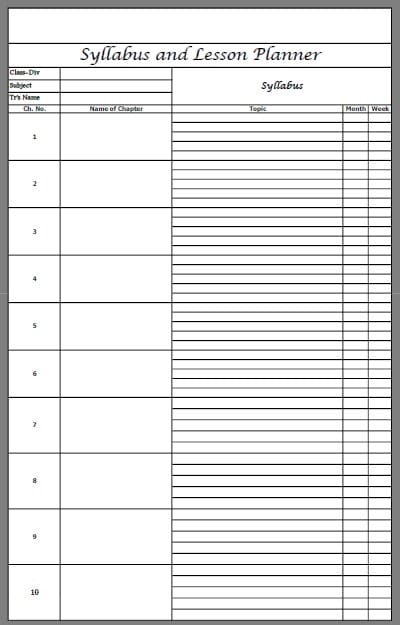 Syllabus And Lesson Planner