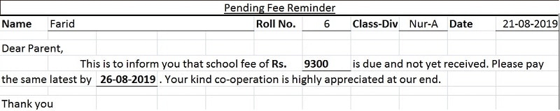 Fee Reminder