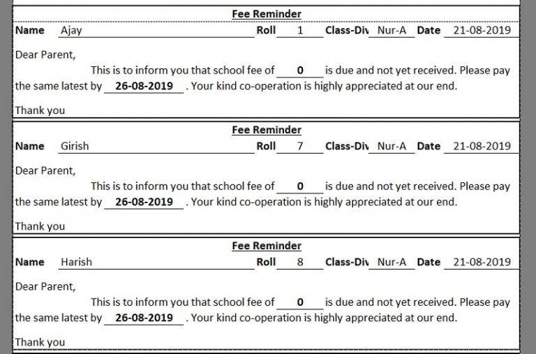 Download School Fee Reminder Excel Template - ExcelDataPro