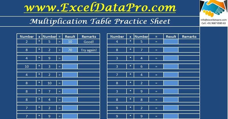 Multiplication Tables 1-30 Practice Sheet