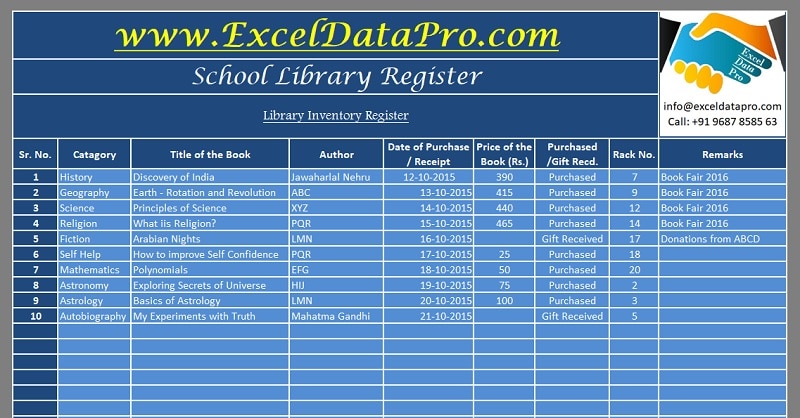 Download School Library Register Excel Template