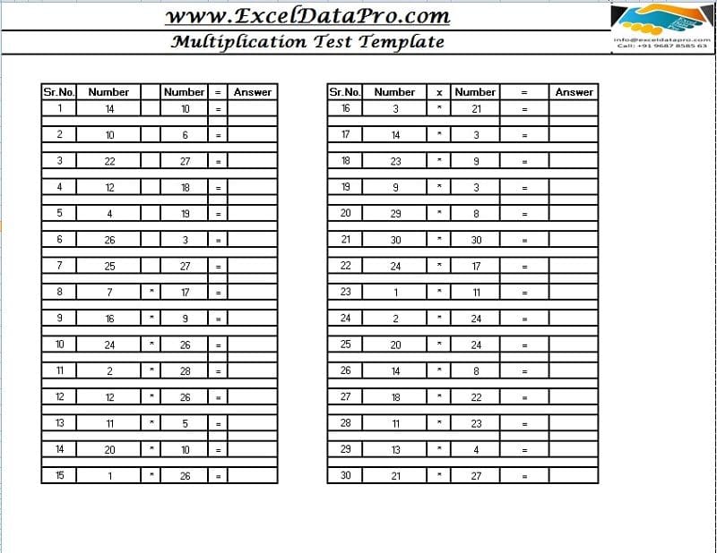 Printable Test Sheet