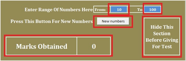 2 digit square test sheet