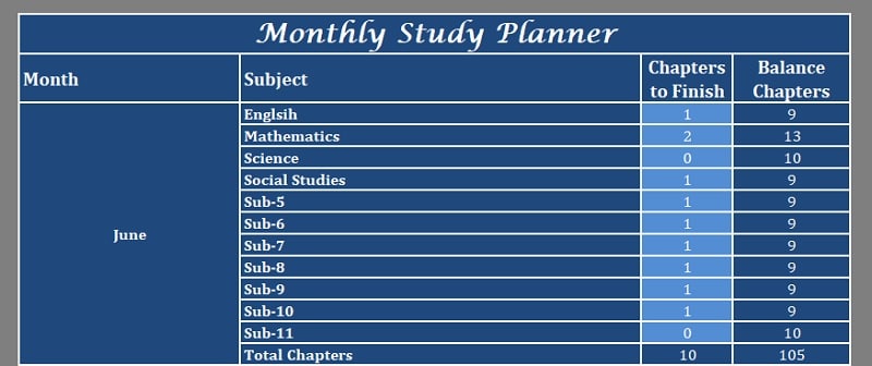 study timetable template excel