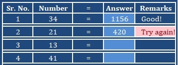 2 Digit Square Practice Sheet Excel Template