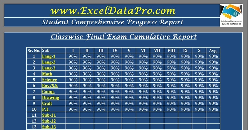 Download Student Comprehensive Progress Report Excel Template