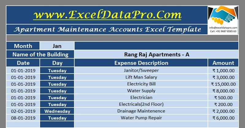 Apartment Maintenance Accounts Excel Template