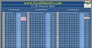 LCM Practice Worksheet Excel Template