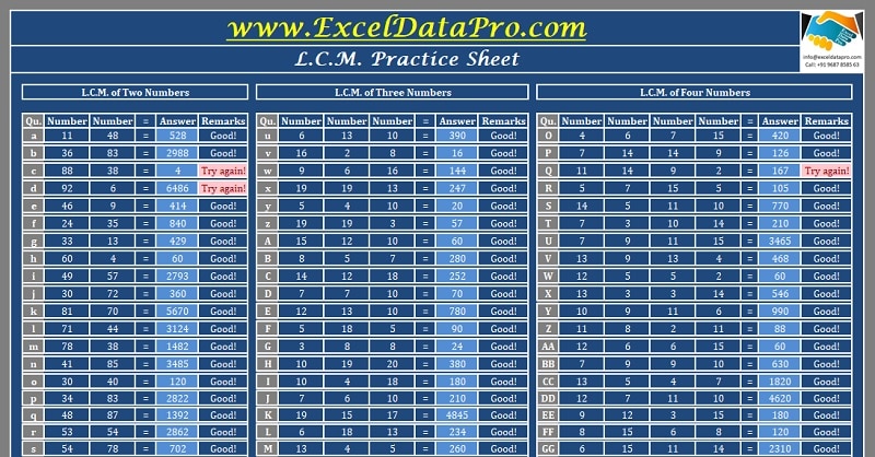 Download LCM Practice Worksheet Excel Template