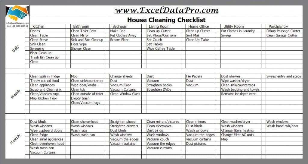Download House Cleaning Schedule Excel Template ExcelDataPro