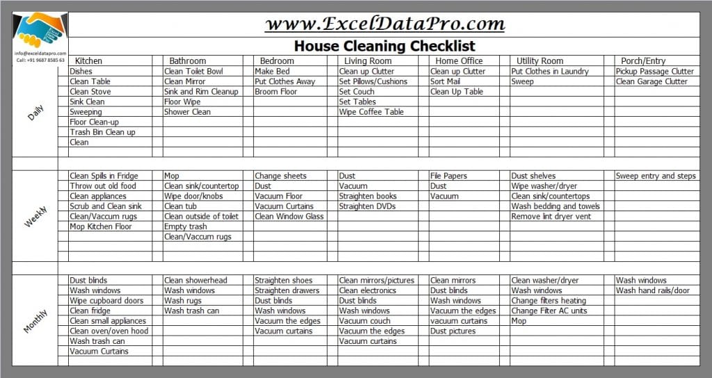 Printable House Cleaning Checklist