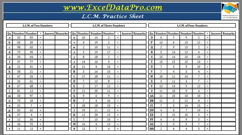 Download Lcm Practice Worksheet Excel Template Exceldatapro