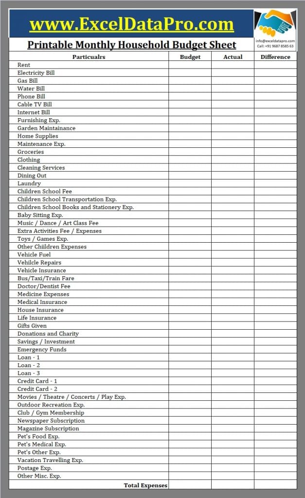 Examples Of Monthly Expenses Zonelopez