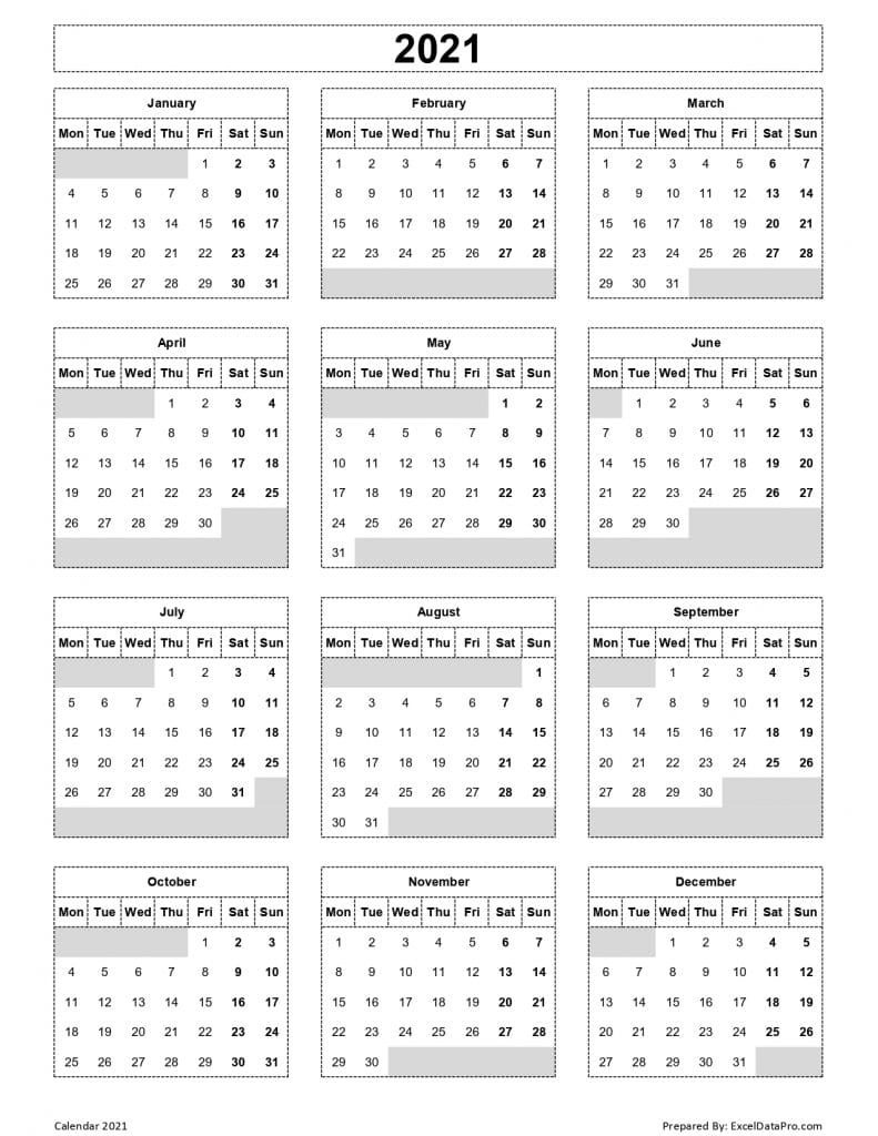 Calendar 2021 (Mon Start)