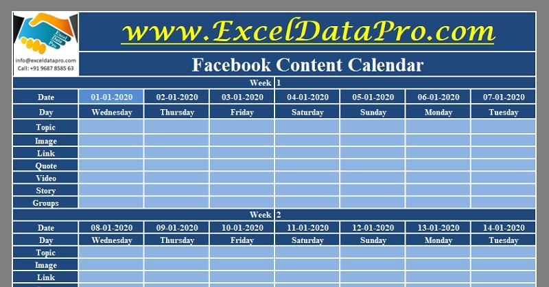 Facebook Content Calendar Excel Template