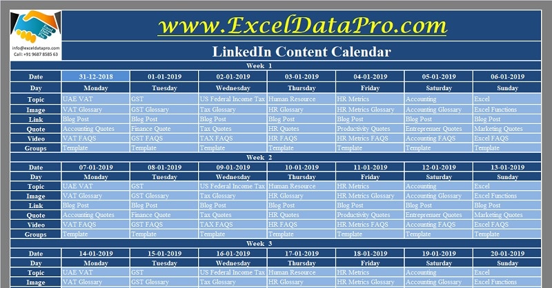 Download LinkedIn Content Calendar Excel Template