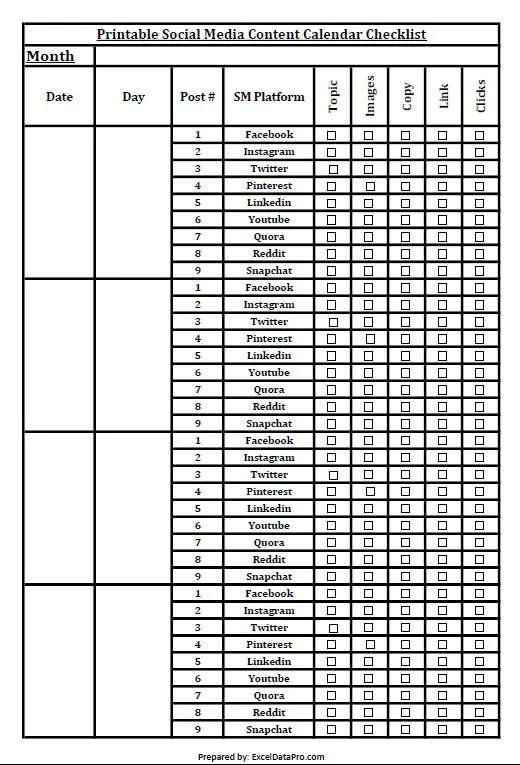 download social media content calendar excel template exceldatapro