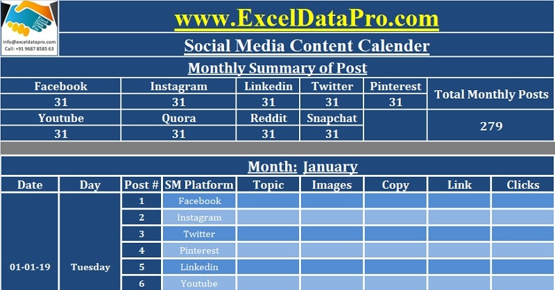 Download Social Media Content Calendar Excel Template
