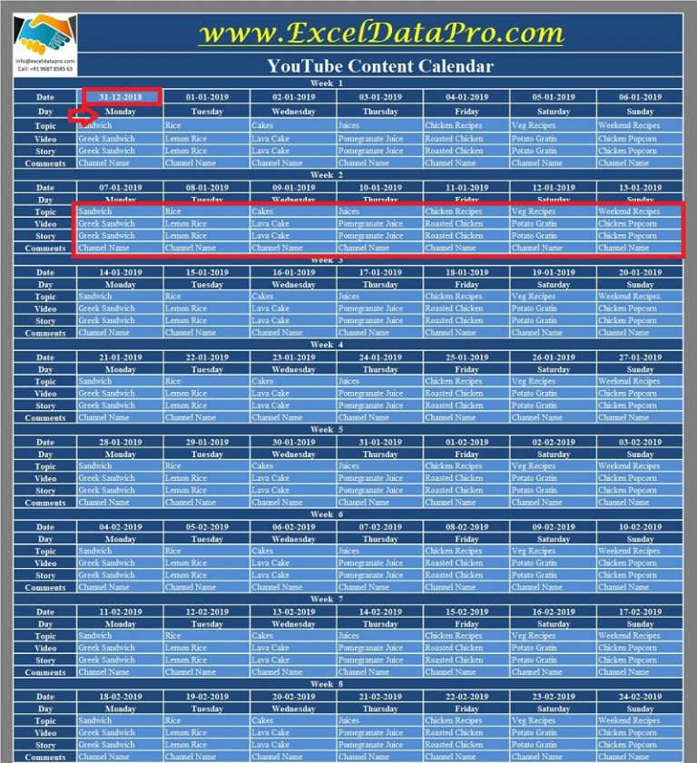 Download YouTube Content Calendar Excel Template - ExcelDataPro