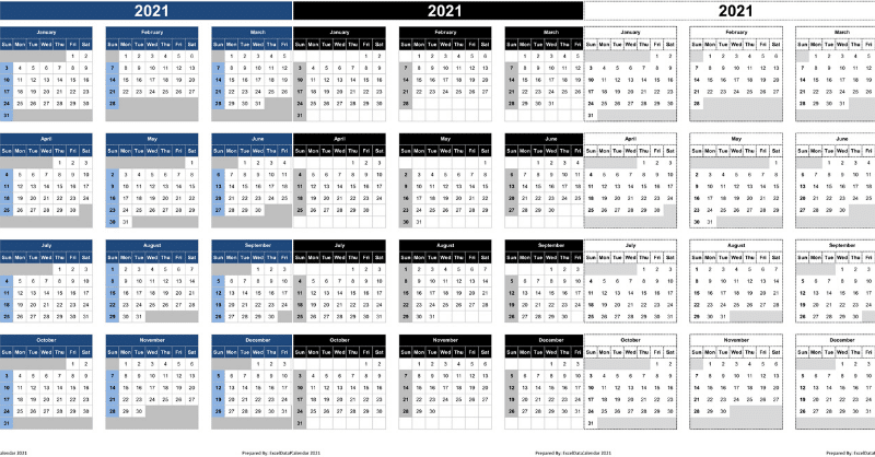 Calendar 2021 Excel Templates, Printable PDFs & Images ...