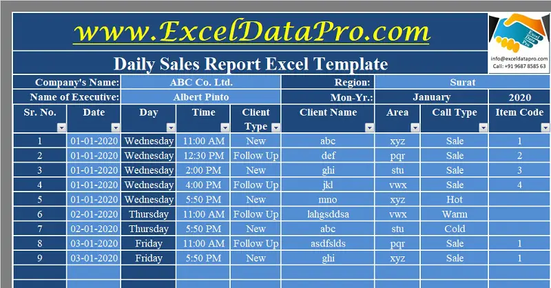 Download Daily Sales Report Excel Template Exceldatapro