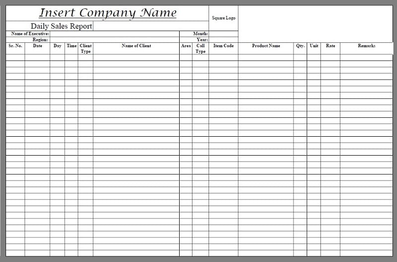 Daily Sales Report Template Excel