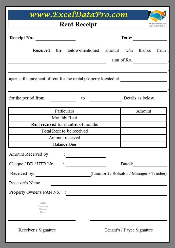 Rent Receipt Sample Format