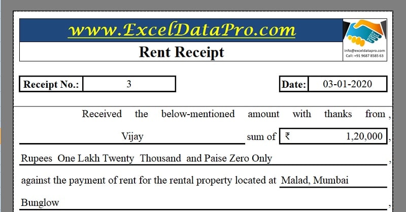 Download Rent Receipt Excel Template