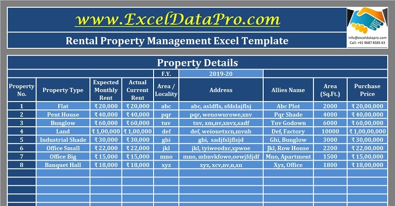 Rental Property Management Excel Template