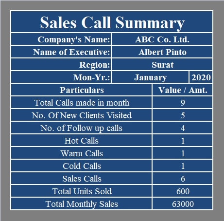 Monthly Sales Summary