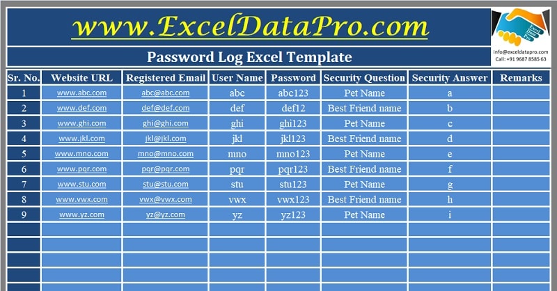 Download Password Log Excel Template Exceldatapro 3083