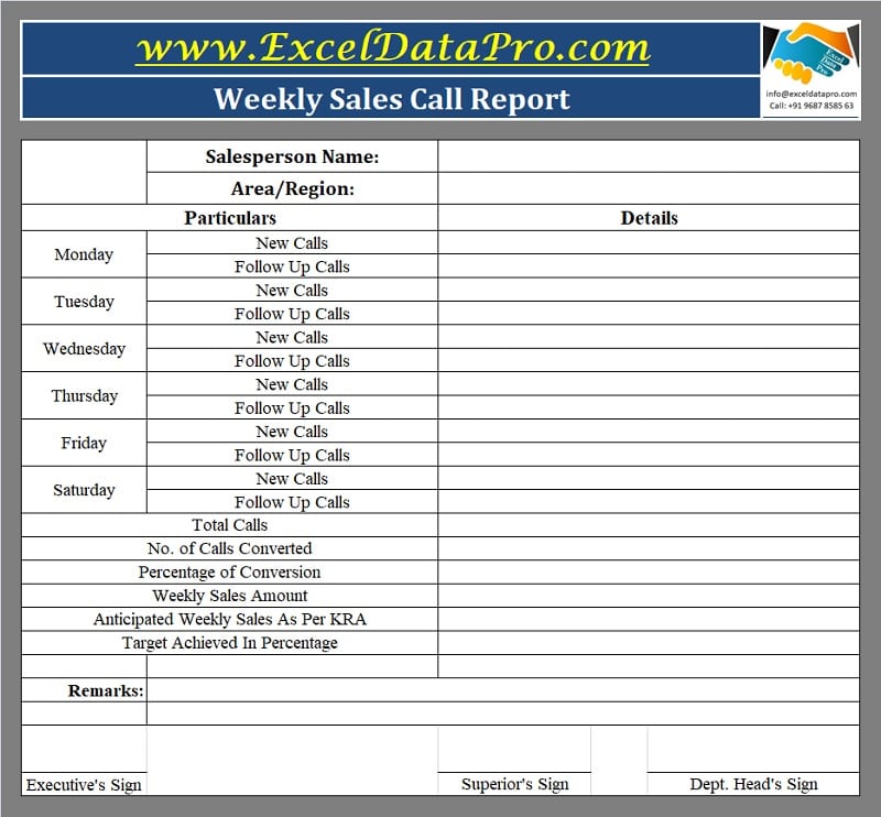 Free Excel Sales Call Report Template Printable Templates