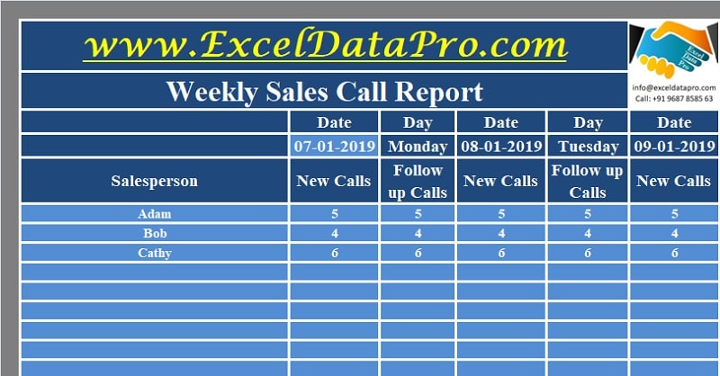 Download Weekly Sales Call Report Excel Template