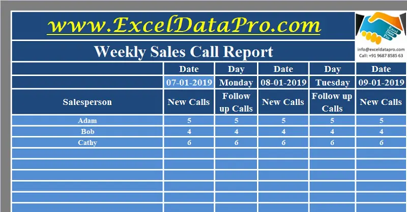 Download Weekly Sales Call Report Excel Template Exceldatapro