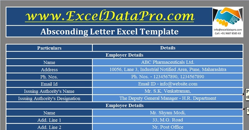 Download Absconding Letter Excel Template