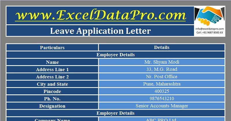 Download Casual Leave Application Excel Template