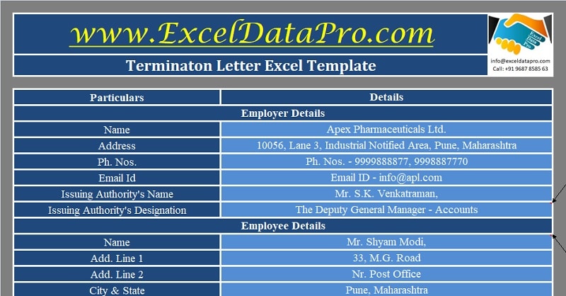 Download Employee Termination Letter Excel Template