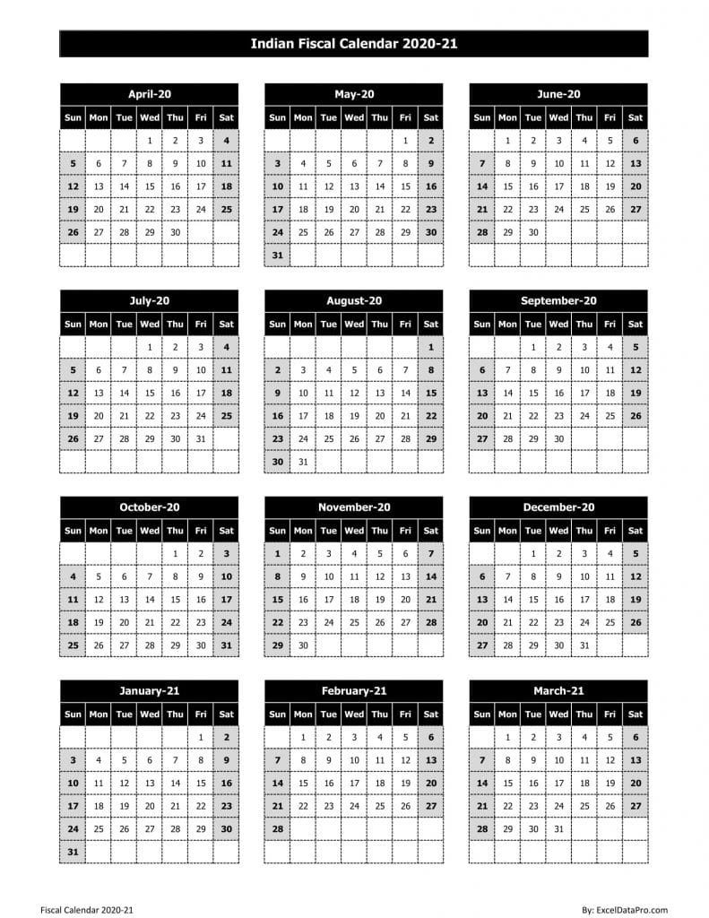 Download Indian Fiscal Calendar 2020-21 Excel Template - ExcelDataPro
