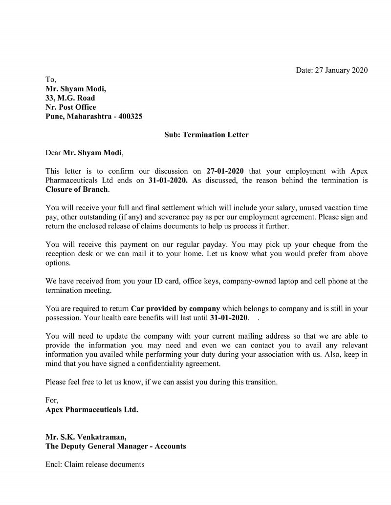 Download Employee Termination Letter Excel Template ExcelDataPro