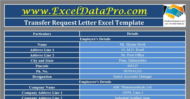 Download Transfer Request Letter Excel Template