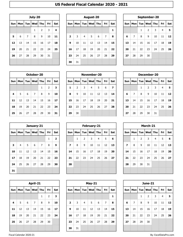 Download US Federal Fiscal Calendar 2020-21 Excel Template - ExcelDataPro