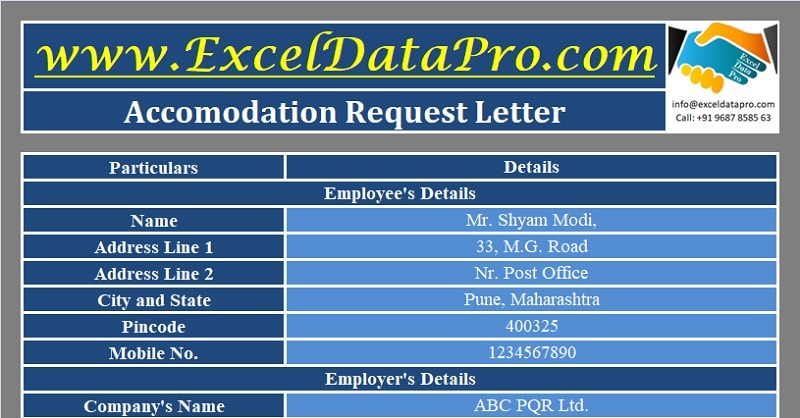 Download Accommodation Request Letter Excel Template