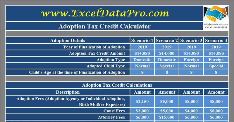 Download Adoption Tax Credit Calculator Excel Template