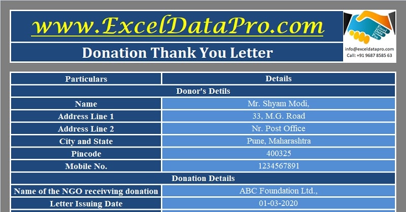 Download Donation Thank You Letter Excel Template