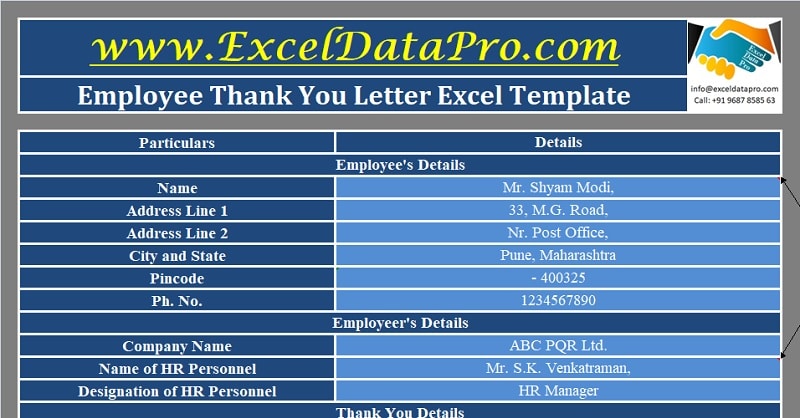 Download Employee Thank You Letter Excel Template